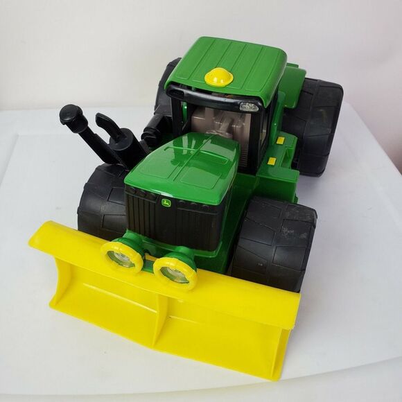 John Deere Green Collectible Plastic Toy‎ Tractor with Yellow Plow - Picture 2 of 6
